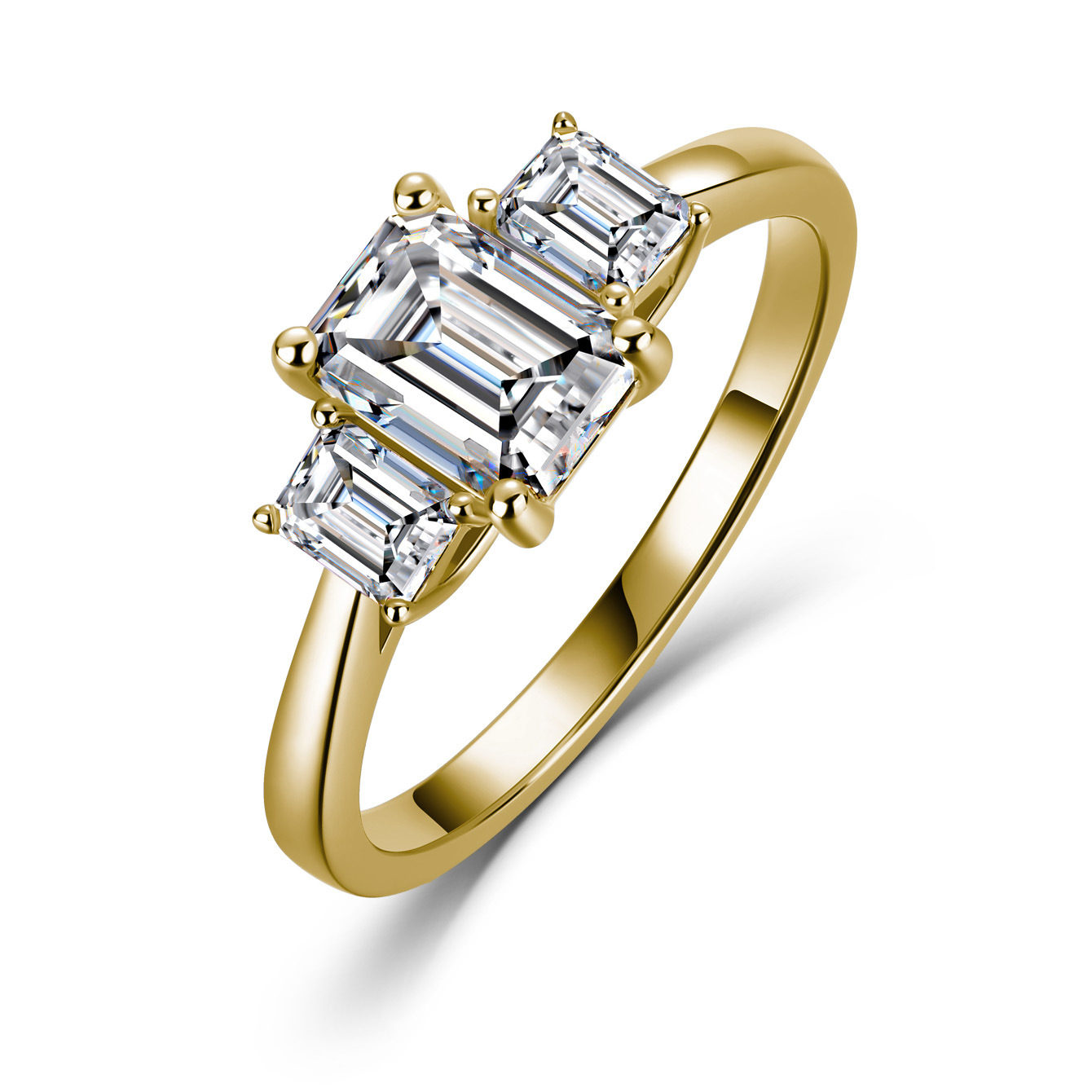 Emerald-Cut Moissanite Three-Stone Ring - alternate view