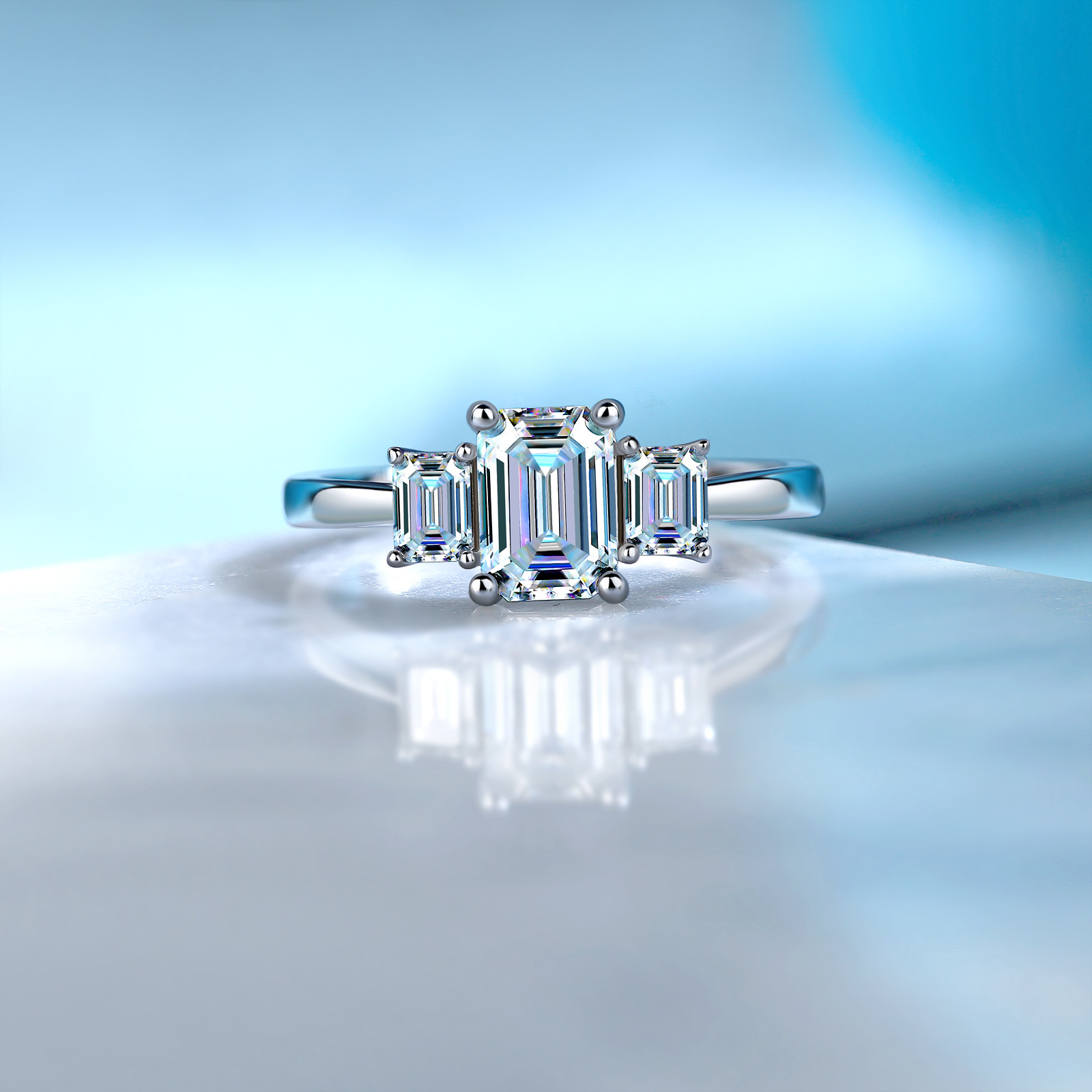 Emerald-Cut Moissanite Three-Stone Ring - Image 4