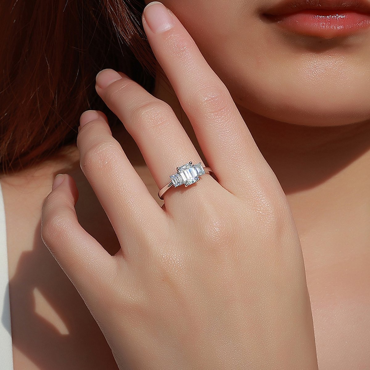 Emerald-Cut Moissanite Three-Stone Ring - Image 5