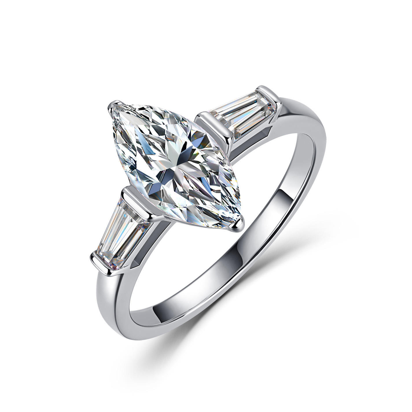 Marquise Moissanite Three-Stone Baguette Ring