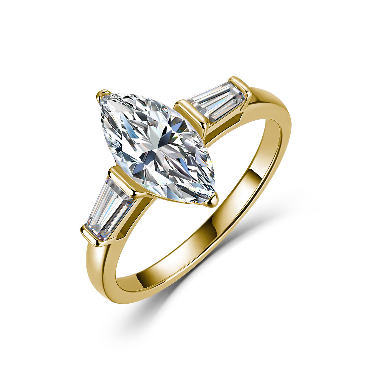 Marquise Moissanite Three-Stone Baguette Ring - alternate view