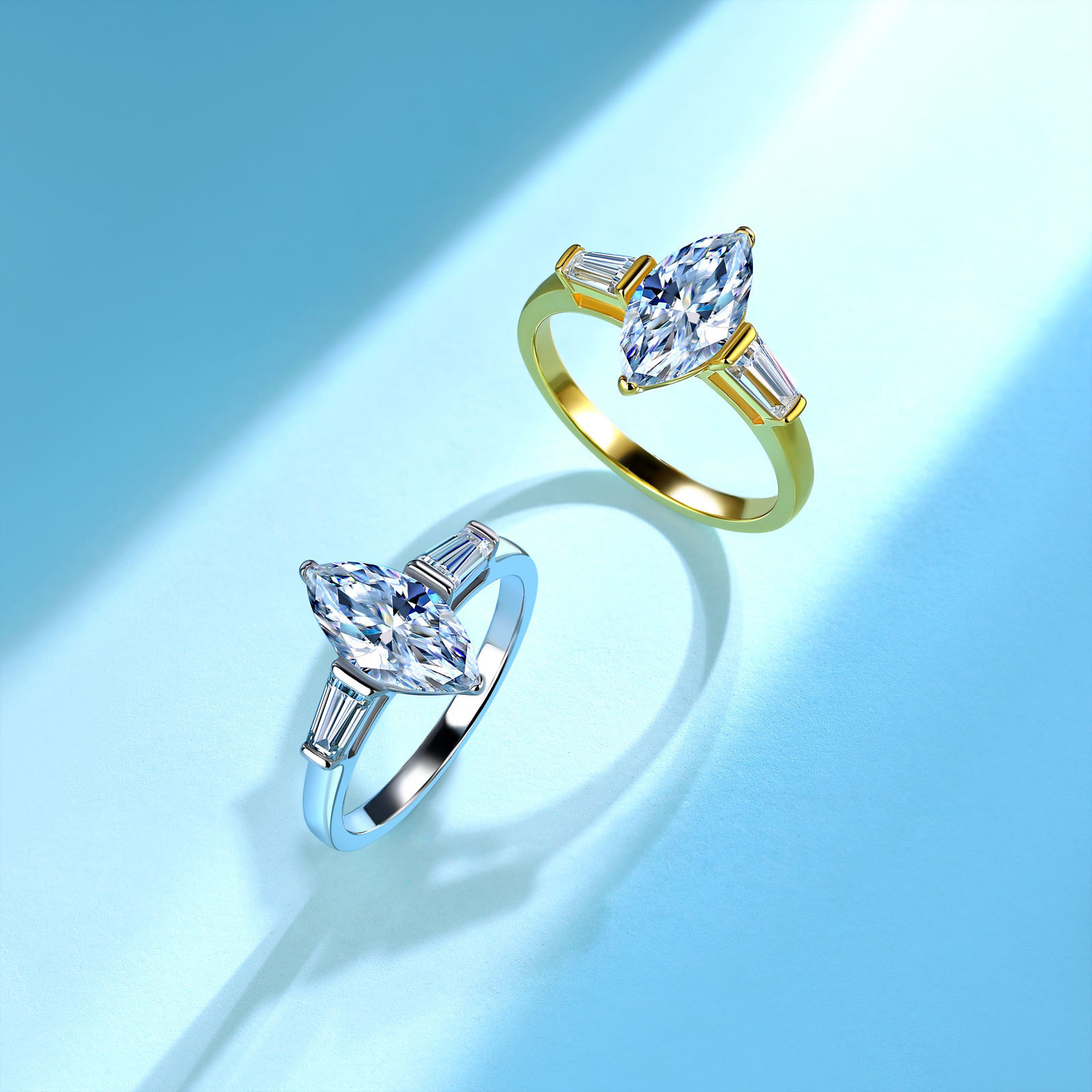 Marquise Moissanite Three-Stone Baguette Ring - Image 3