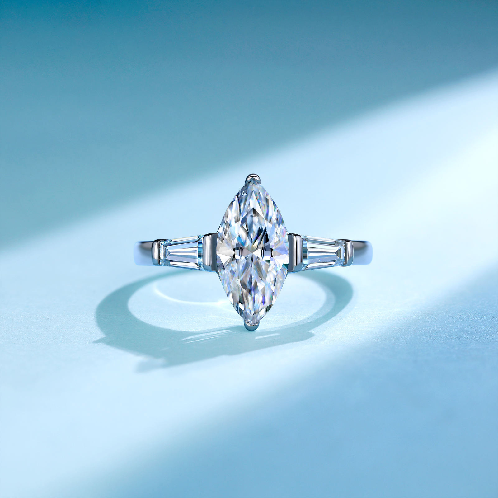 Marquise Moissanite Three-Stone Baguette Ring - Image 4