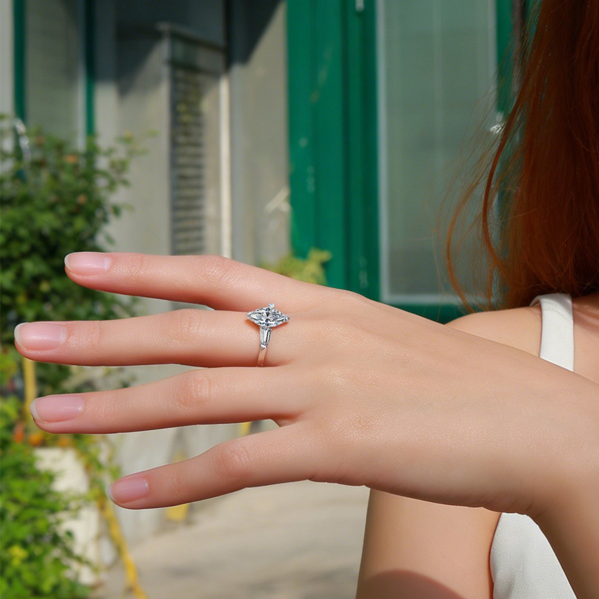 Marquise Moissanite Three-Stone Baguette Ring - Image 6