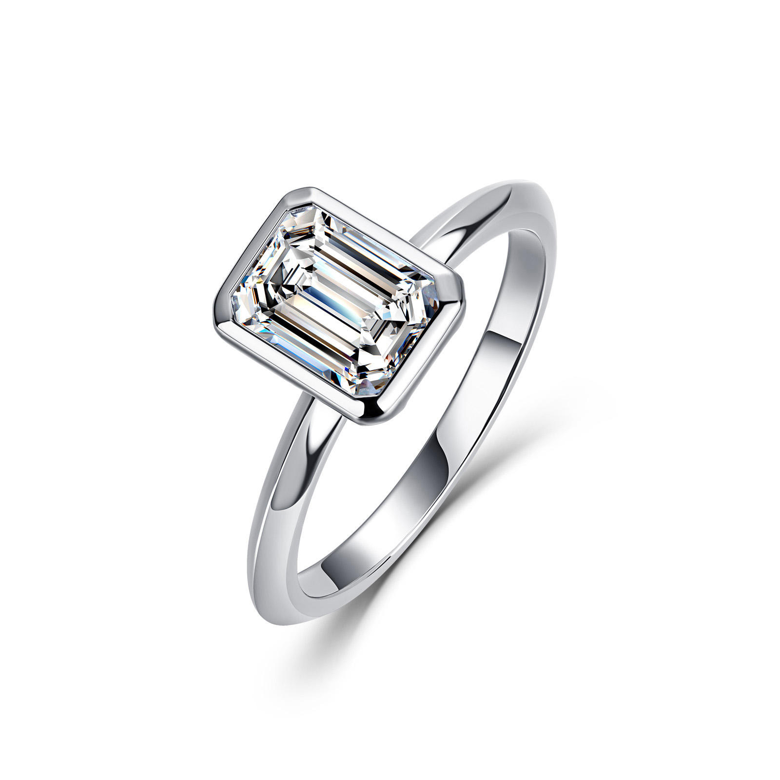 Emerald-Cut Bezel Solitaire Moissanite Ring