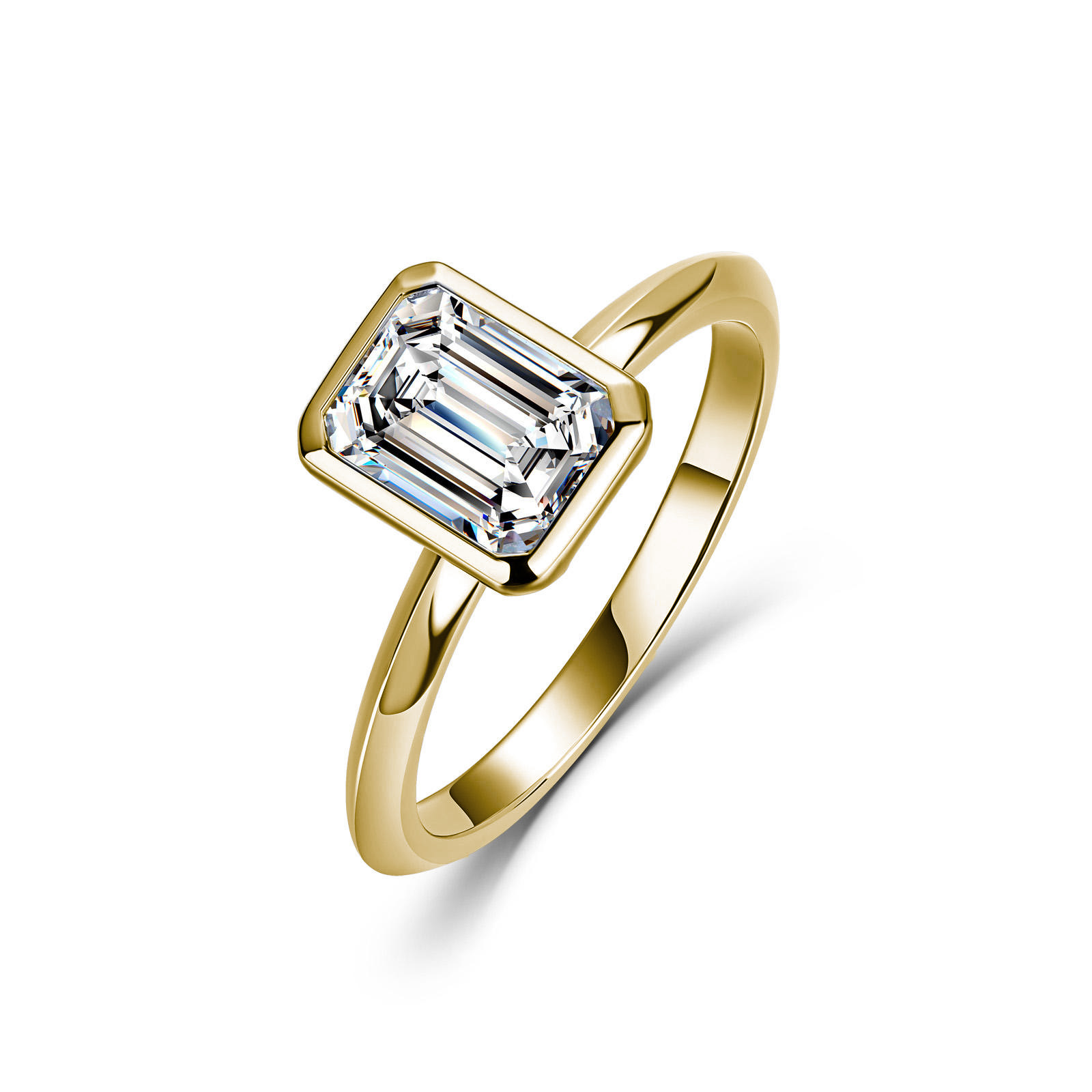 Emerald-Cut Bezel Solitaire Moissanite Ring - Image 2