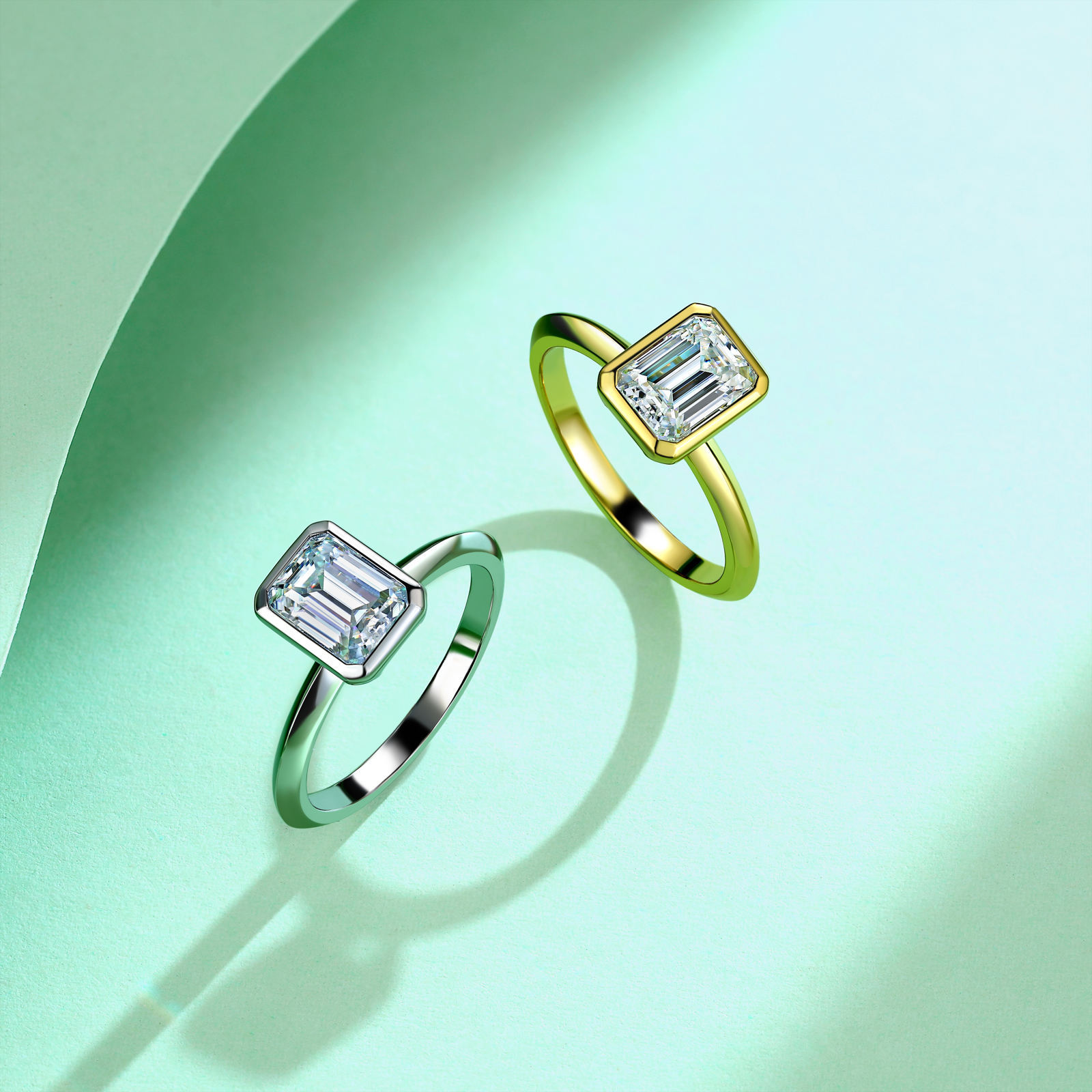 Emerald-Cut Bezel Solitaire Moissanite Ring - Image 3
