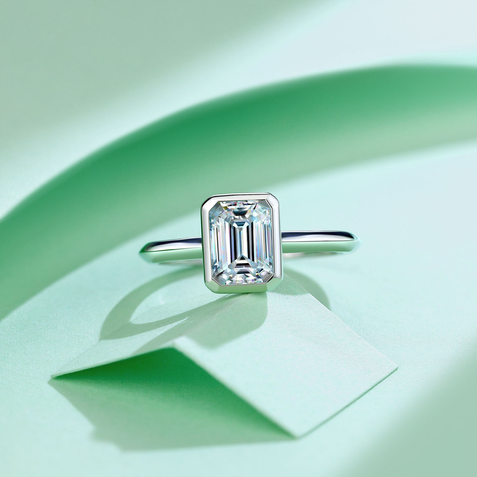 Emerald-Cut Bezel Solitaire Moissanite Ring - Image 4