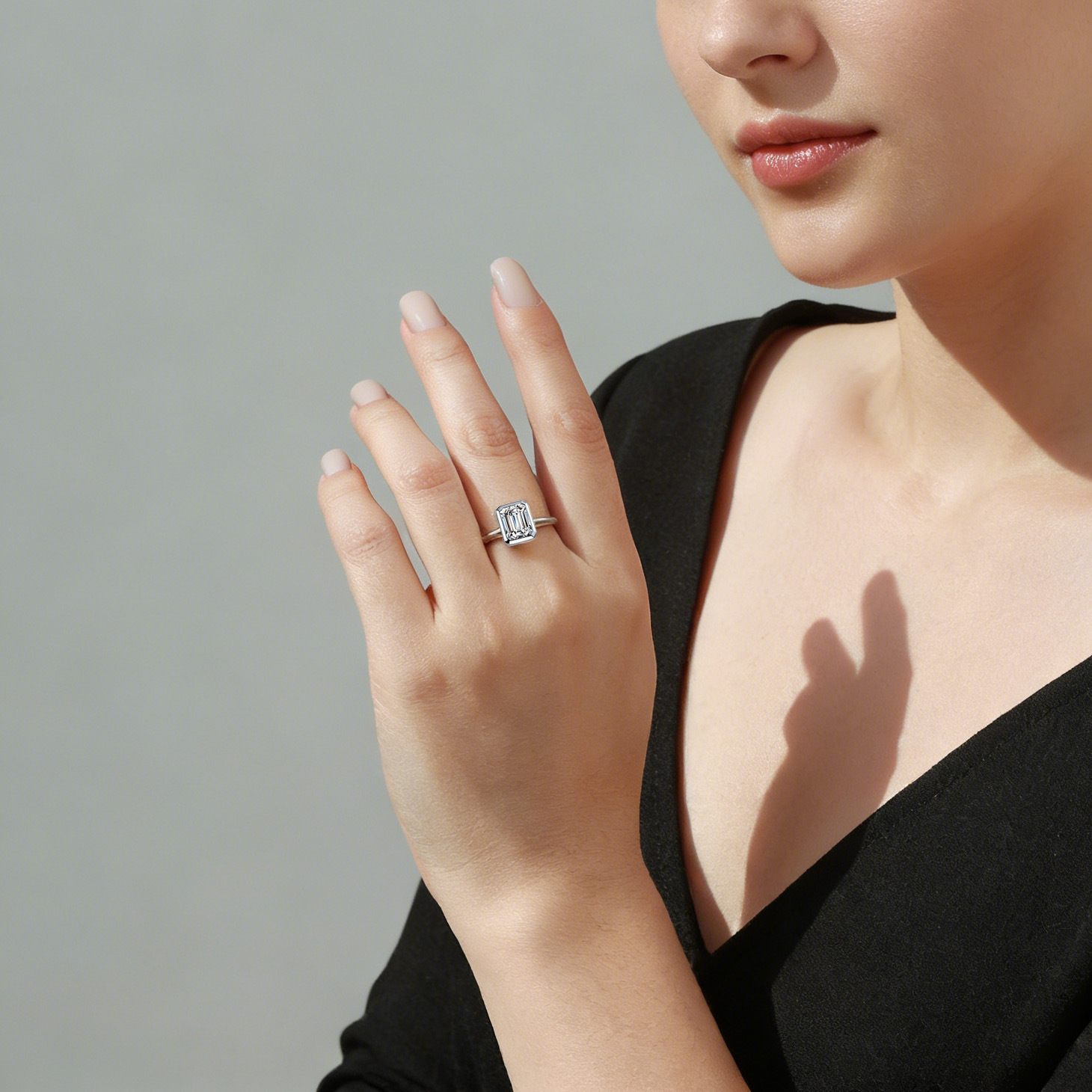 Emerald-Cut Bezel Solitaire Moissanite Ring - Image 5