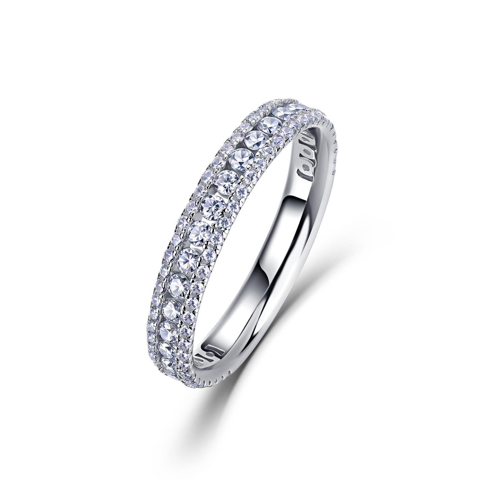 Pave Moissanite Eternity Band Ring with Milgrain Edge | Round Brilliant | 925 Sterling Silver