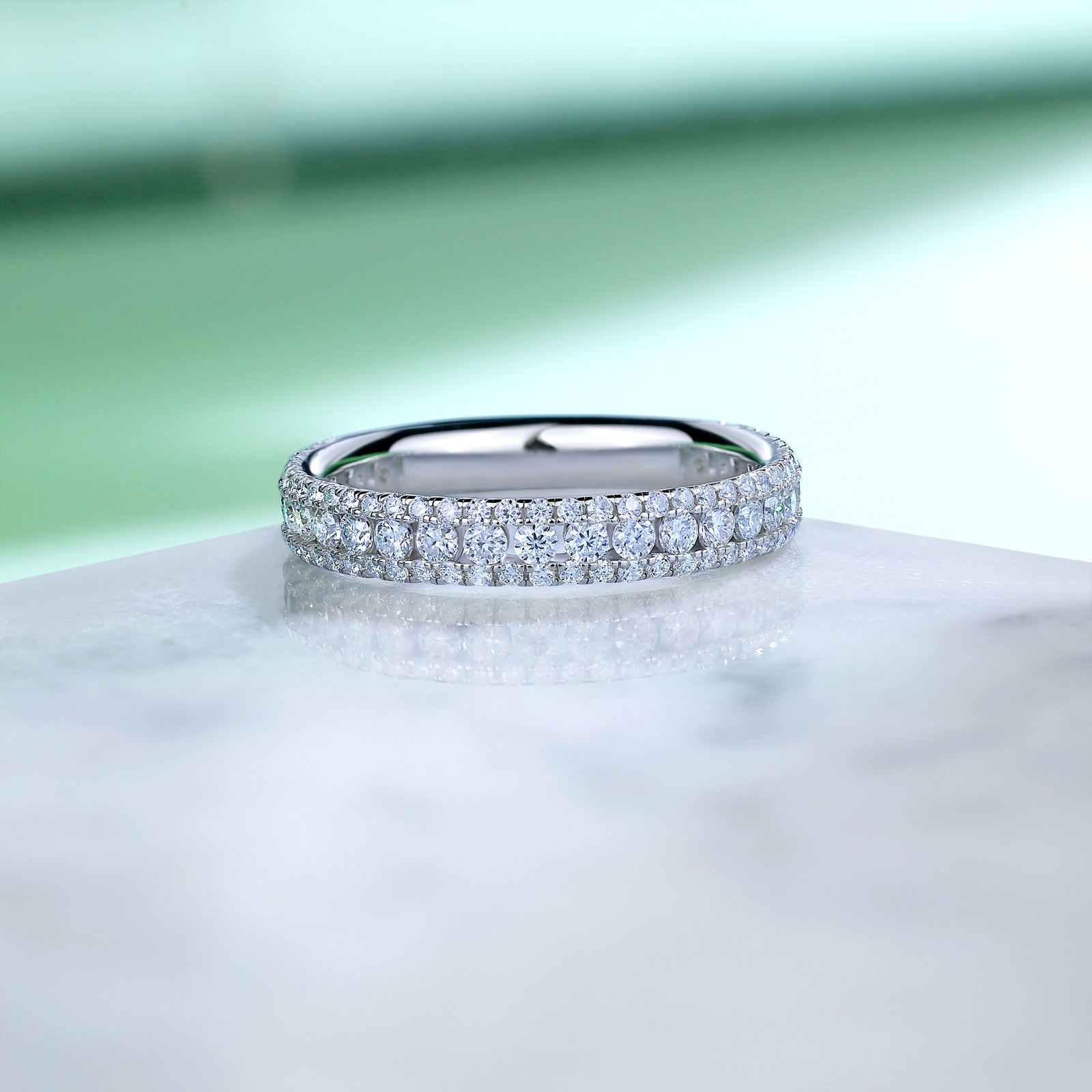 Pave Moissanite Eternity Band Ring with Milgrain Edge | Round Brilliant | 925 Sterling Silver - Image 4