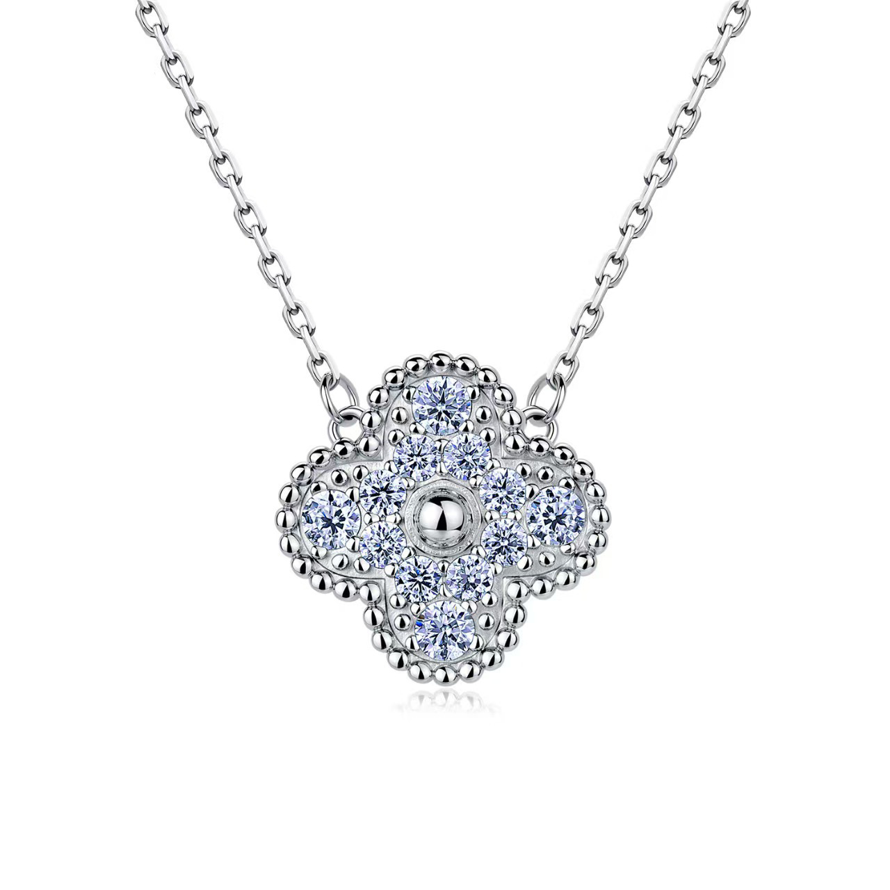 Moissanite Pave Four-Leaf Clover Pendant Necklace