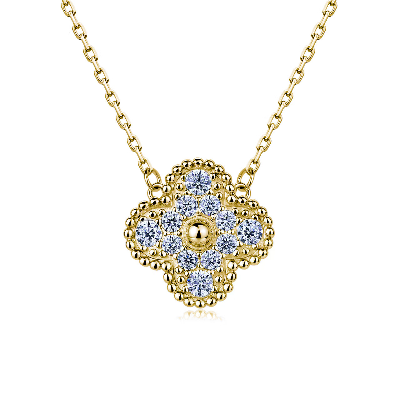 Moissanite Pave Four-Leaf Clover Pendant Necklace - Image 2
