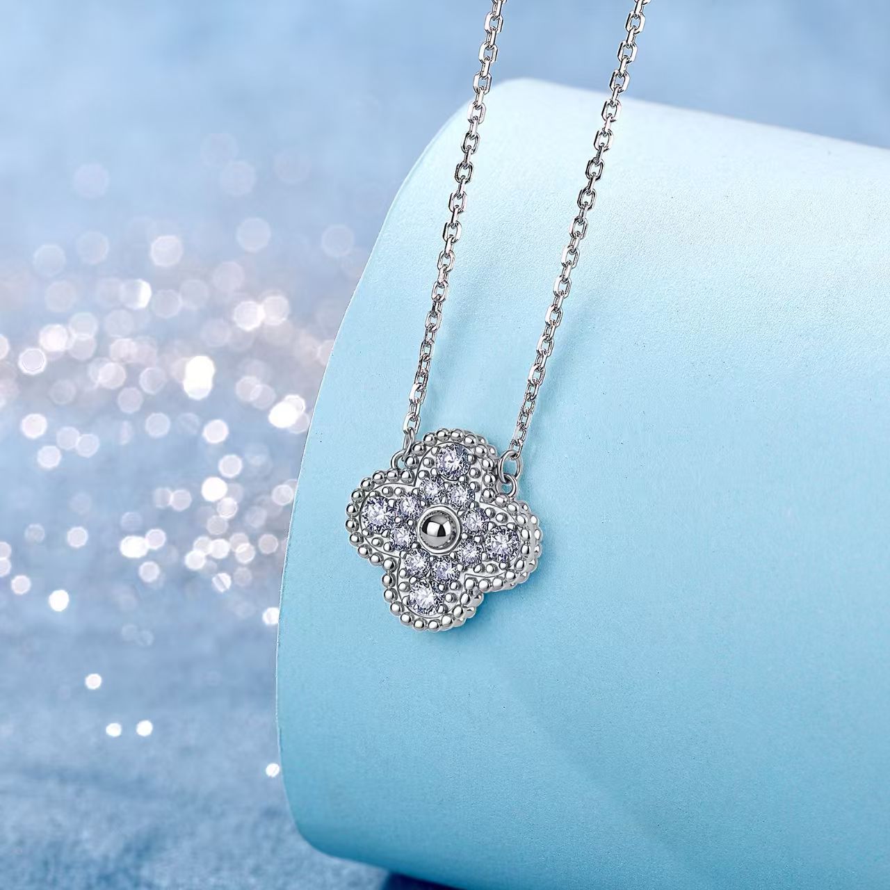 Moissanite Pave Four-Leaf Clover Pendant Necklace - Image 3