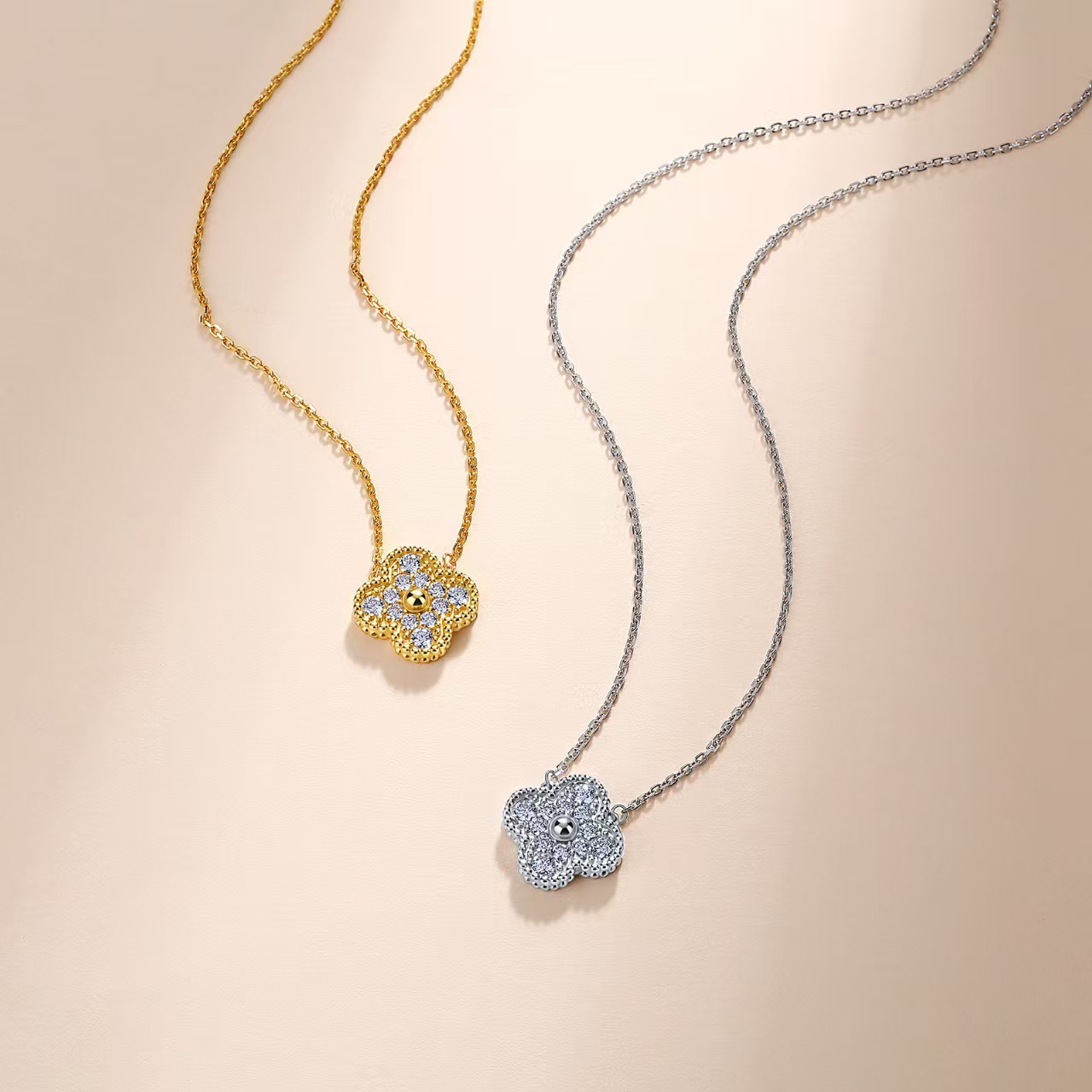 Moissanite Pave Four-Leaf Clover Pendant Necklace - Image 4