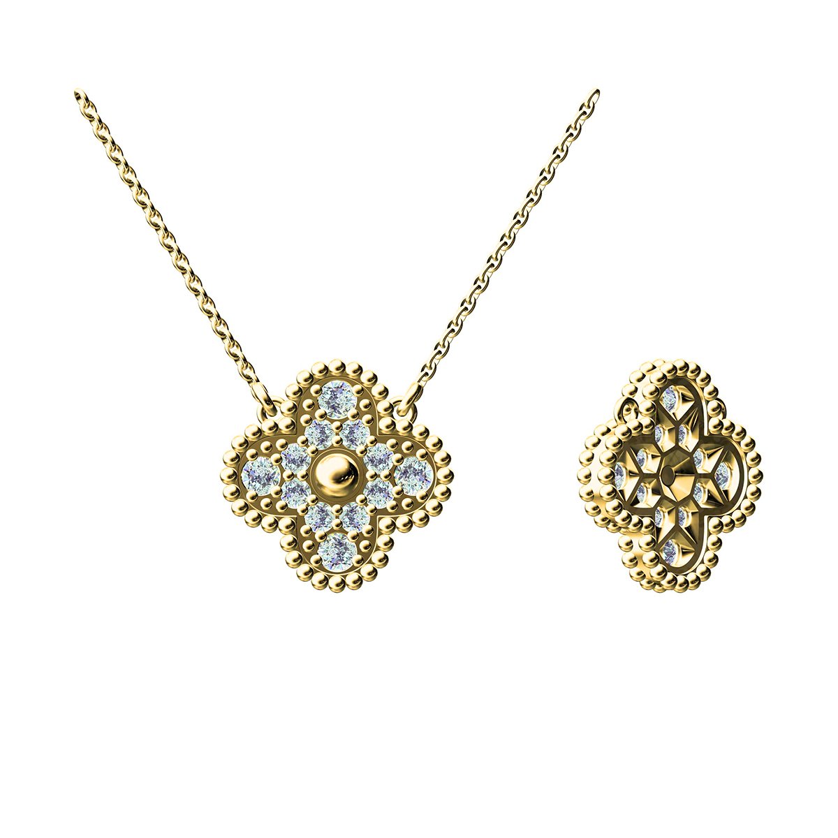 Moissanite Pave Four-Leaf Clover Pendant Necklace - Image 6
