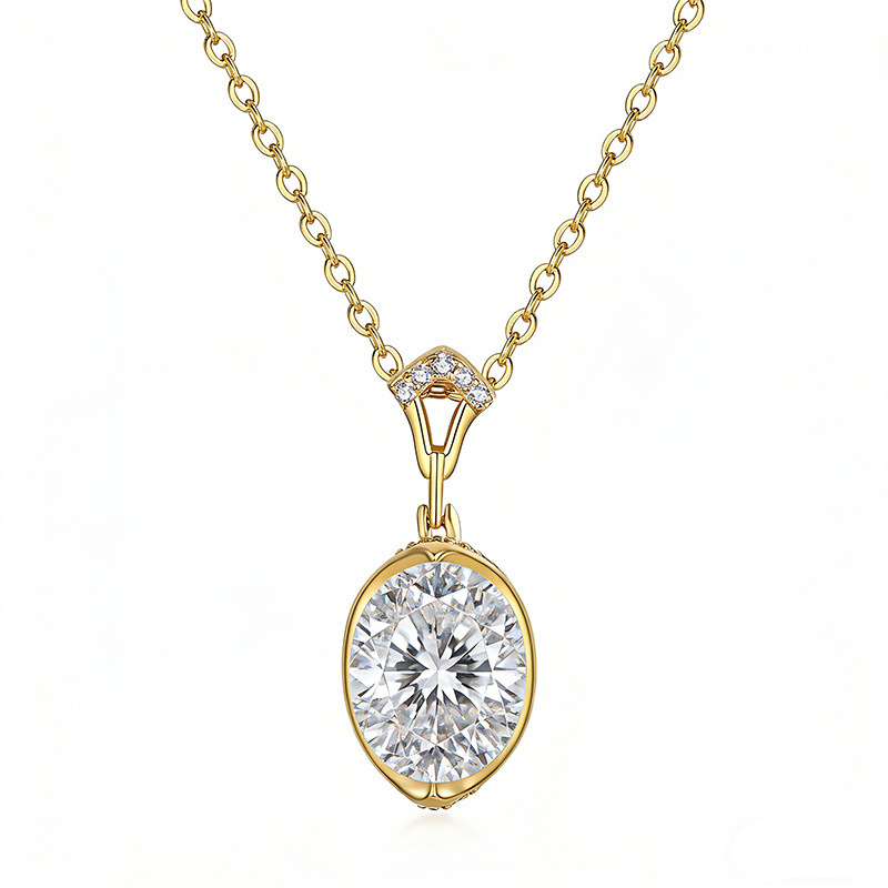 East-West Oval Moissanite Pendant Necklace | 3ct DEW Wireframe Bezel | 925 Silver - Image 3