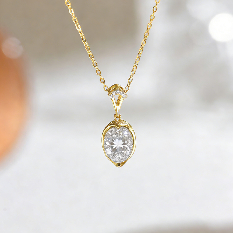 East-West Oval Moissanite Pendant Necklace | 3ct DEW Wireframe Bezel | 925 Silver - Image 4