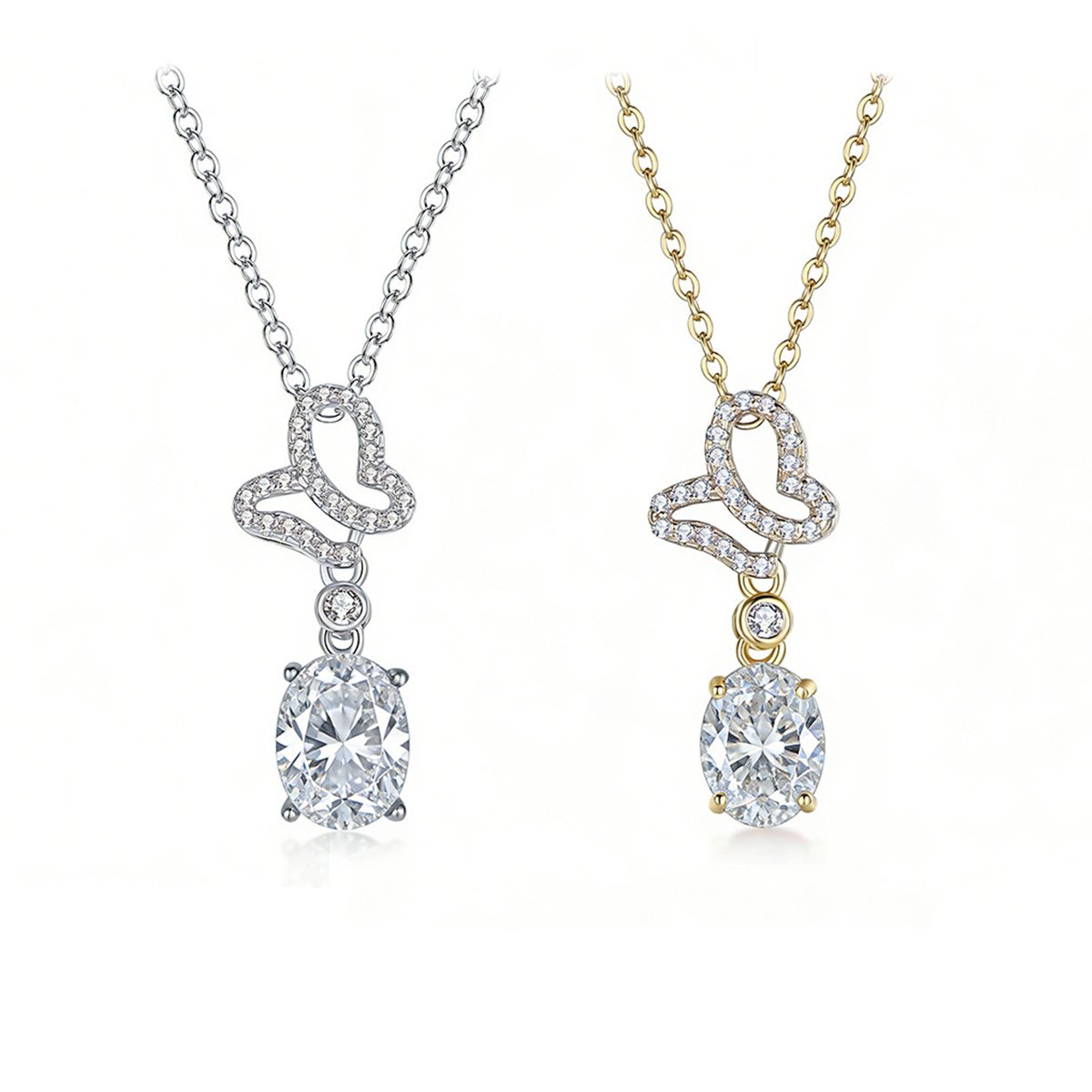 Moissanite Butterfly Oval Drop Necklace | Pavé Butterfly Pendant in 925 Silver