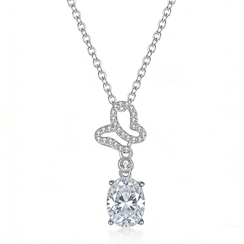 Moissanite Butterfly Oval Drop Necklace | Pavé Butterfly Pendant in 925 Silver - Image 2