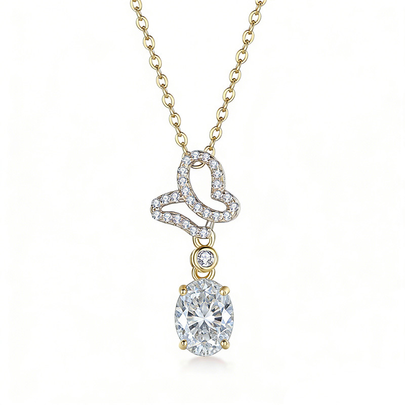 Moissanite Butterfly Oval Drop Necklace | Pavé Butterfly Pendant in 925 Silver - Image 3