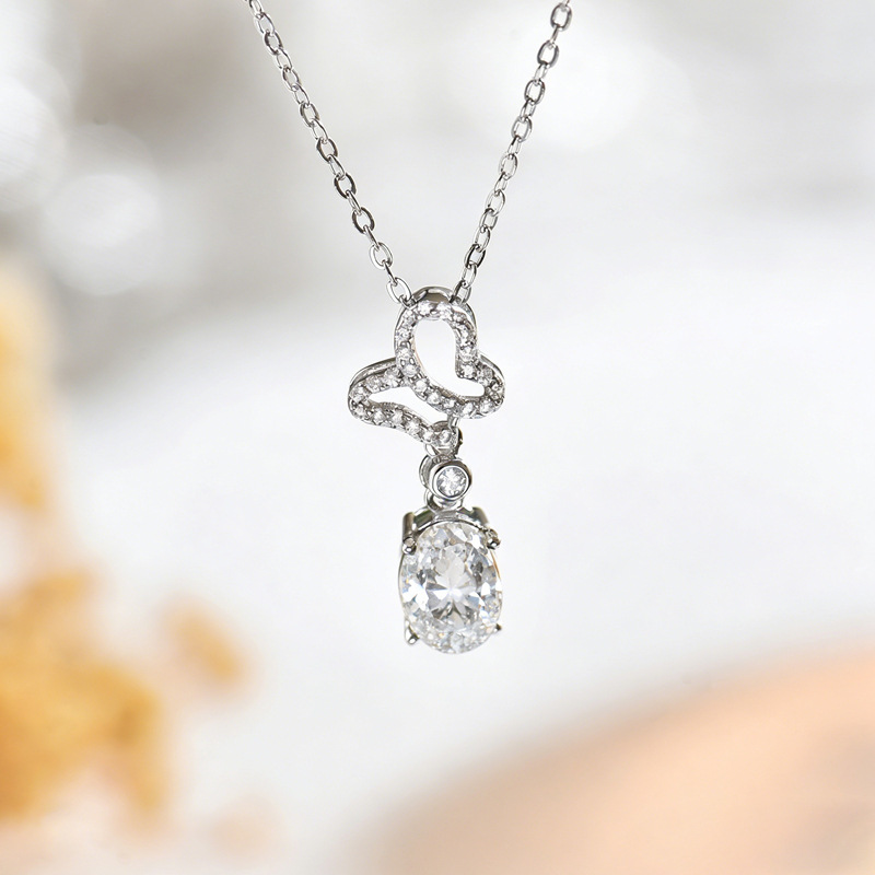 Moissanite Butterfly Oval Drop Necklace | Pavé Butterfly Pendant in 925 Silver - Image 5