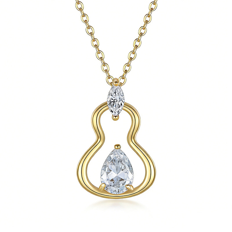 Pear-Cut Moissanite Gourd Silhouette Pendant Necklace - Image 3