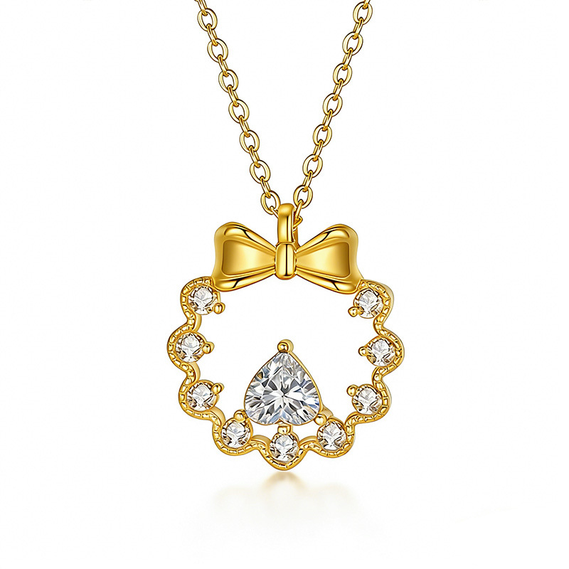 Moissanite Bow Wreath Pear Pendant Necklace | Ribbon & Pear-Cut Halo - Image 3