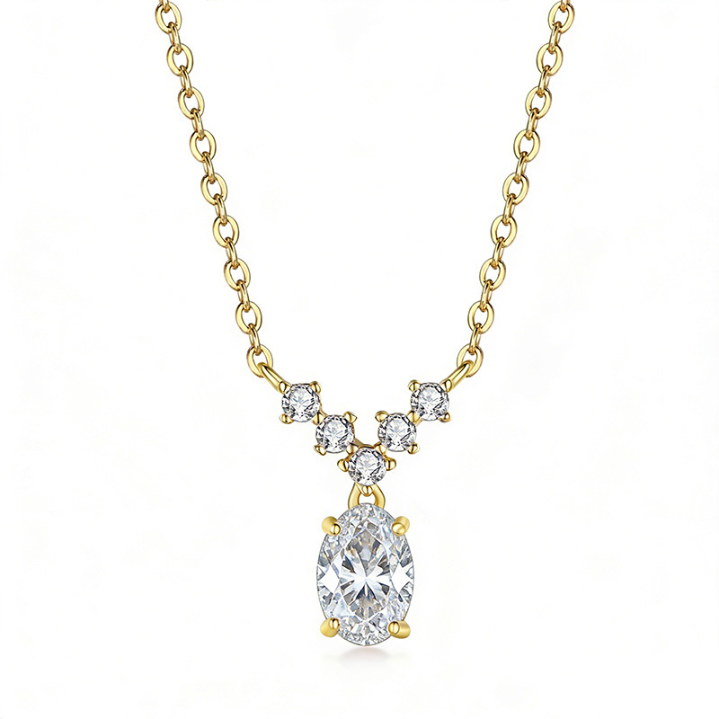 Oval Moissanite Shooting-Star Cluster Necklace - Image 3