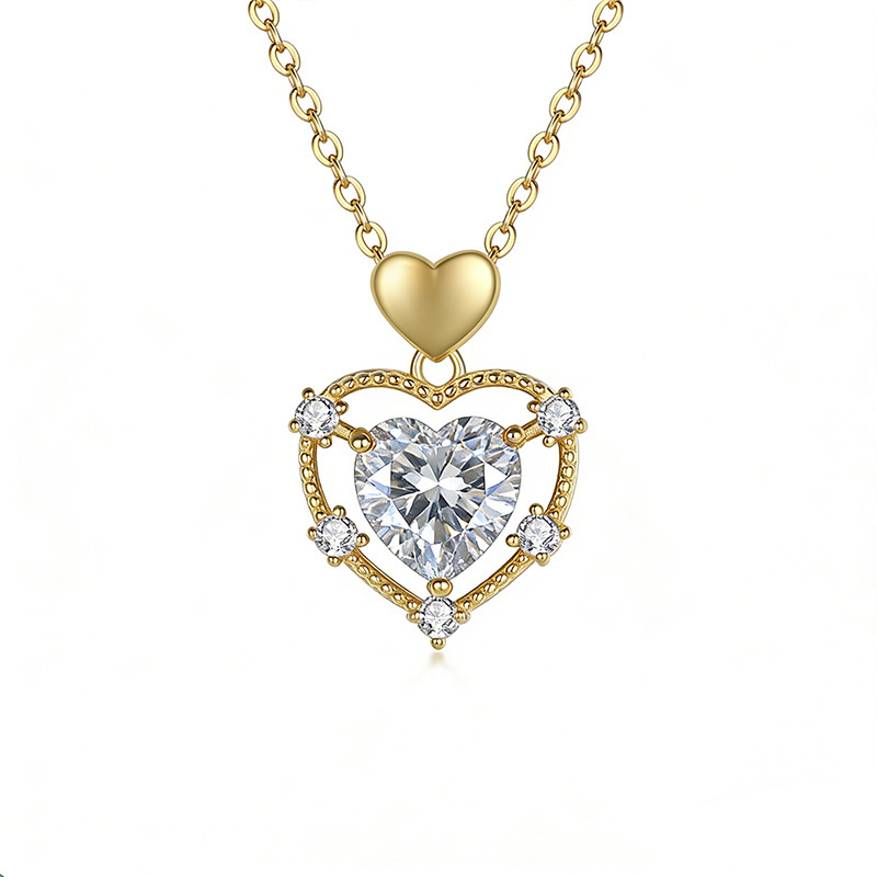 Heart-Cut Moissanite Open Heart Frame Pendant Necklace | 2.0ct DEW, 925 Silver - Image 3