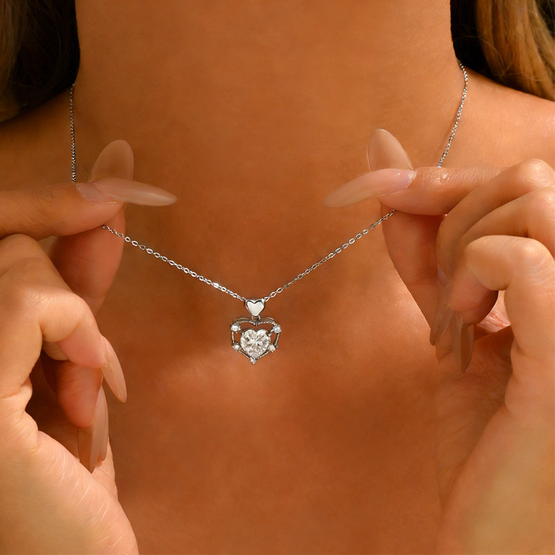 Heart-Cut Moissanite Open Heart Frame Pendant Necklace | 2.0ct DEW, 925 Silver - Image 4