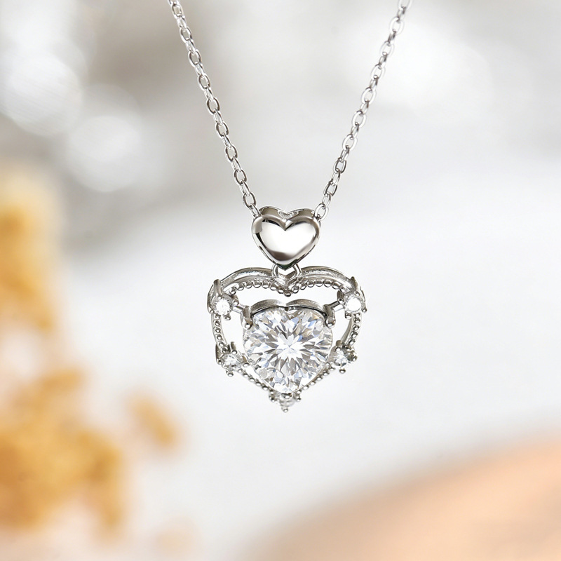 Heart-Cut Moissanite Open Heart Frame Pendant Necklace | 2.0ct DEW, 925 Silver - Image 5