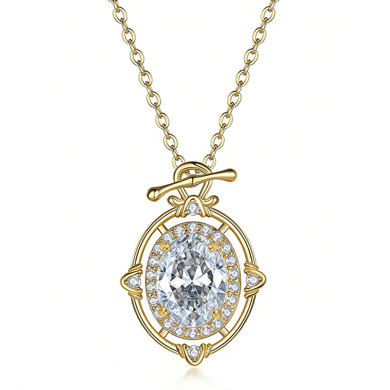 Vintage Oval Moissanite Halo Toggle Necklace - Image 3
