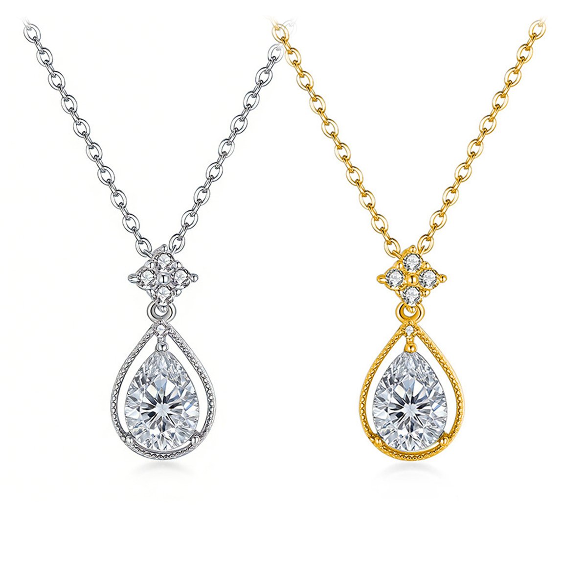 Vintage Teardrop Pear-Cut Moissanite Pendant Necklace