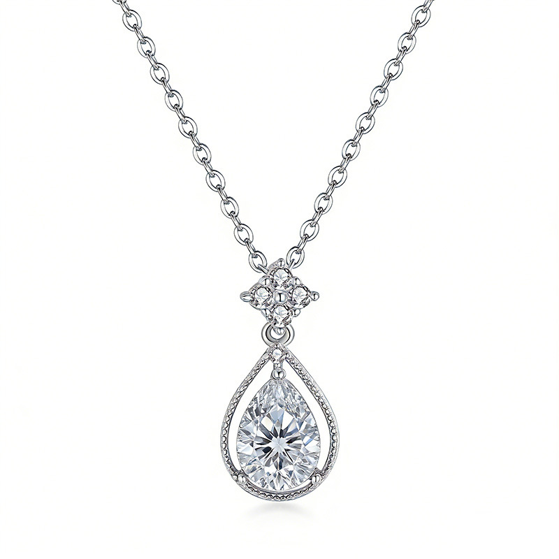 Vintage Teardrop Pear-Cut Moissanite Pendant Necklace - Image 2