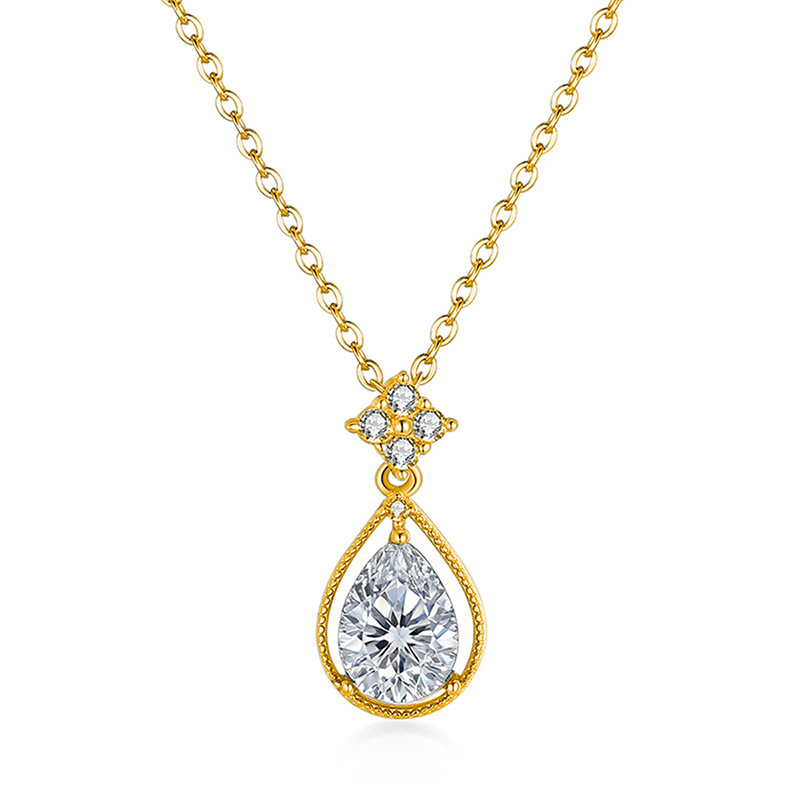 Vintage Teardrop Pear-Cut Moissanite Pendant Necklace - Image 3