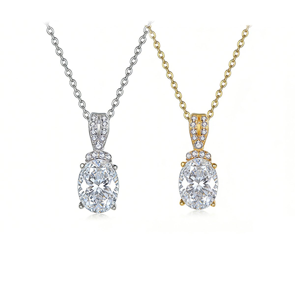 Moissanite Oval Solitaire Pendant Necklace 1.5ct DEW (8x6mm) | Pavé Bail