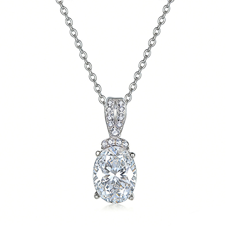Moissanite Oval Solitaire Pendant Necklace 1.5ct DEW (8x6mm) | Pavé Bail - Image 2