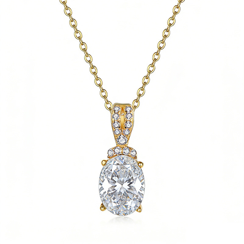 Moissanite Oval Solitaire Pendant Necklace 1.5ct DEW (8x6mm) | Pavé Bail - Image 3