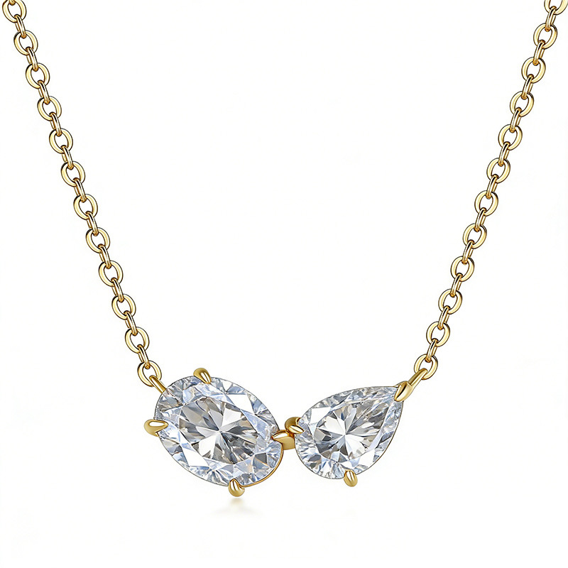 Two-Stone Oval & Pear Moissanite Toi et Moi Necklace | 2.3ct DEW 925 Silver - Image 3