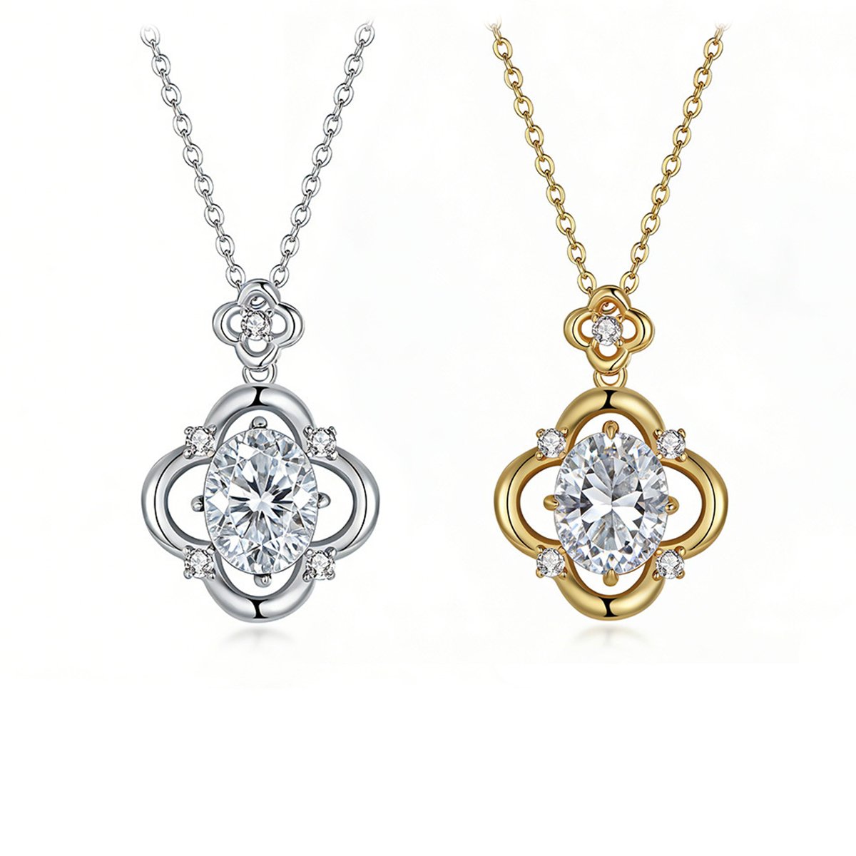 3ct Oval Moissanite Four-Petal Clover Necklace
