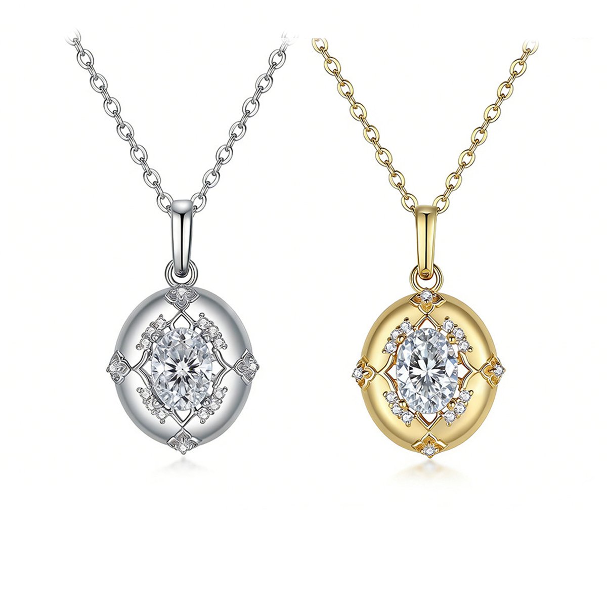 Oval Domed Medallion Moissanite Necklace