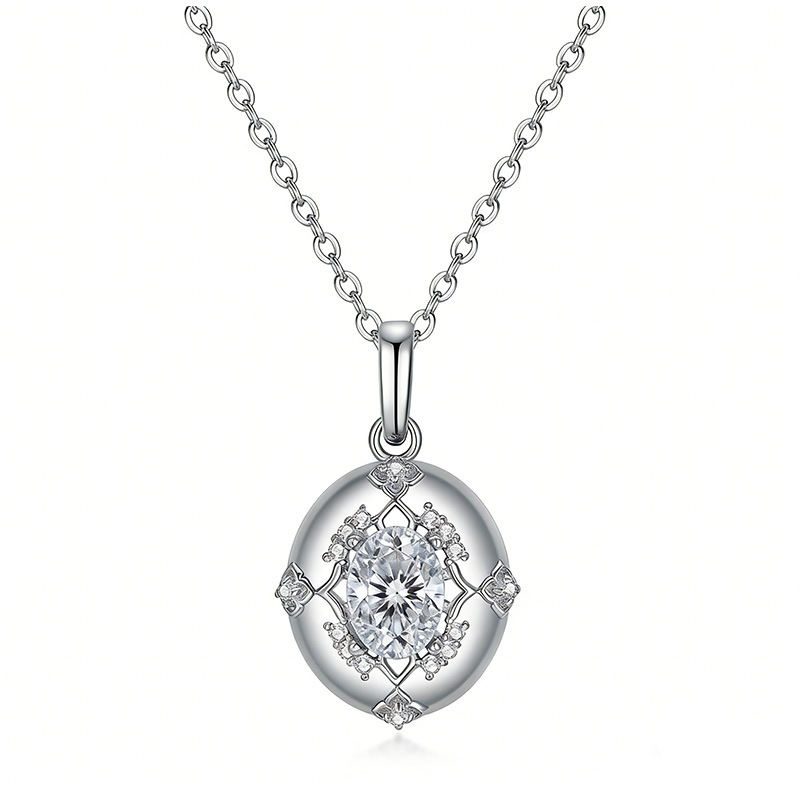 Oval Domed Medallion Moissanite Necklace - Image 2