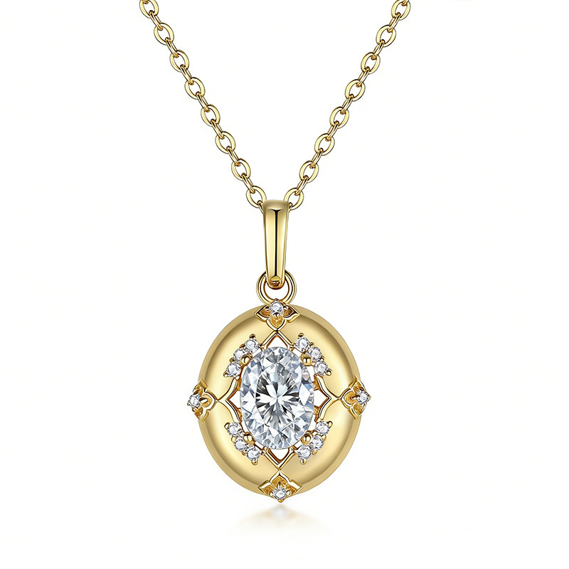 Oval Domed Medallion Moissanite Necklace - Image 3
