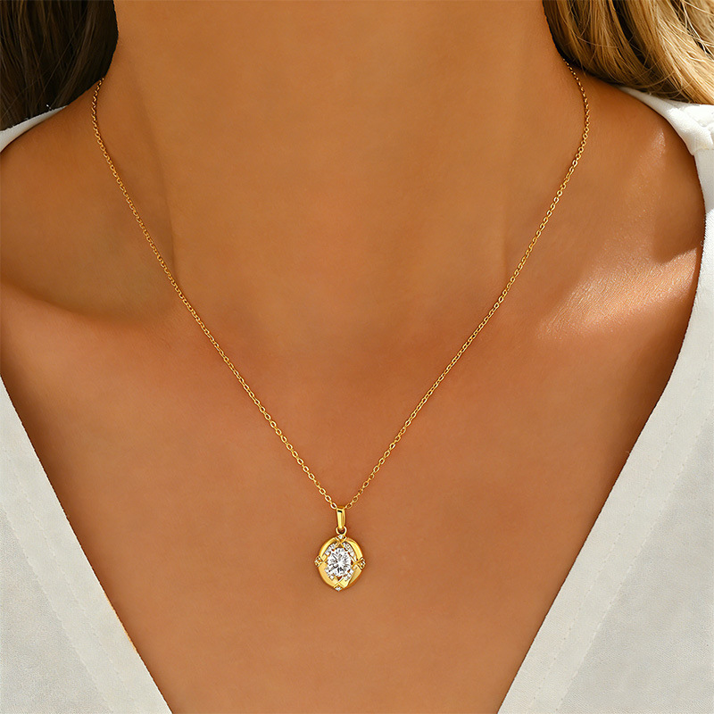 Oval Domed Medallion Moissanite Necklace - Image 5