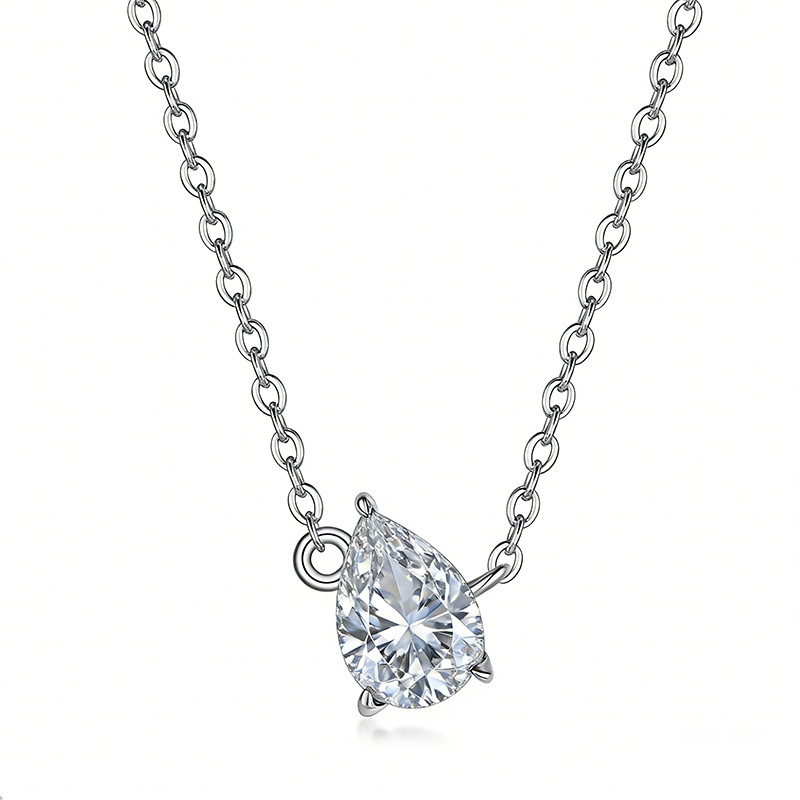 Pear Moissanite Sideways Teardrop Necklace | 0.8 DEW Solitaire Pendant - Image 2