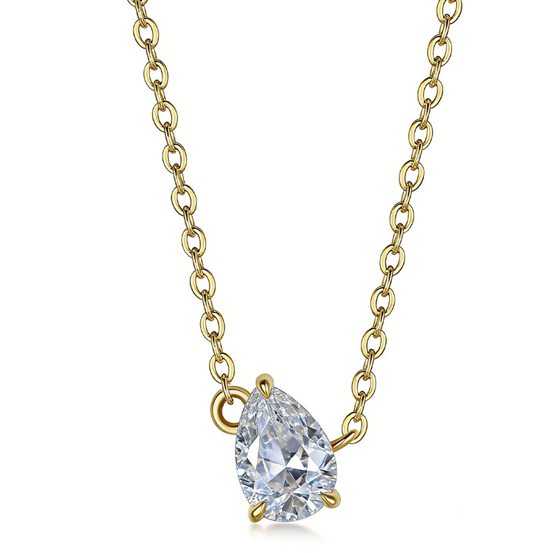 Pear Moissanite Sideways Teardrop Necklace | 0.8 DEW Solitaire Pendant - Image 3
