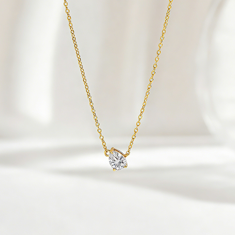 Pear Moissanite Sideways Teardrop Necklace | 0.8 DEW Solitaire Pendant - Image 4