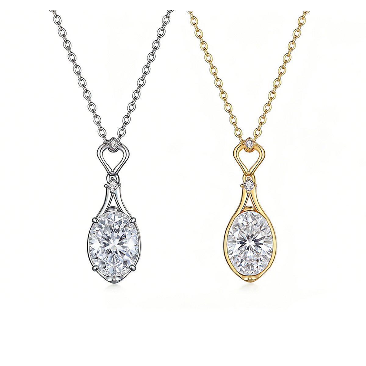 Oval Moissanite Openwork Drop Pendant Necklace | 3ct DEW