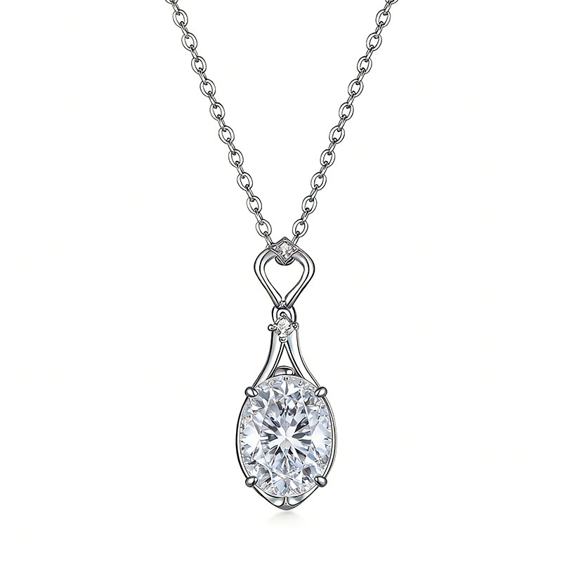 Oval Moissanite Openwork Drop Pendant Necklace | 3ct DEW - Image 2